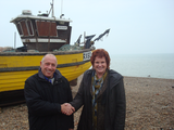Sharon Bowles MEP with Hastings fisherman Paul Joy Sharon Bowles MEP with Hastings fisherman Paul Joy