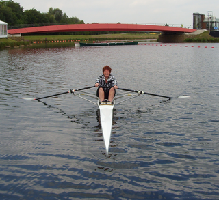 Sharon Bowles MEP rowing at Dorney Lake